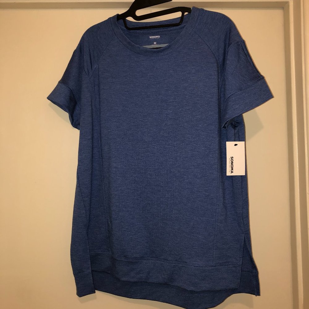 NWT Sonoma Supersoft Super Soft Tunic Top Blue Med Short Sleeve T-Shirt